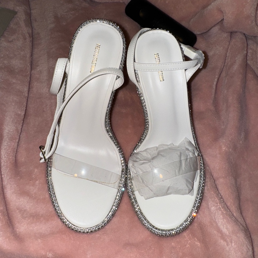 White Round Diamante Trim Barely There Strappy Sandals